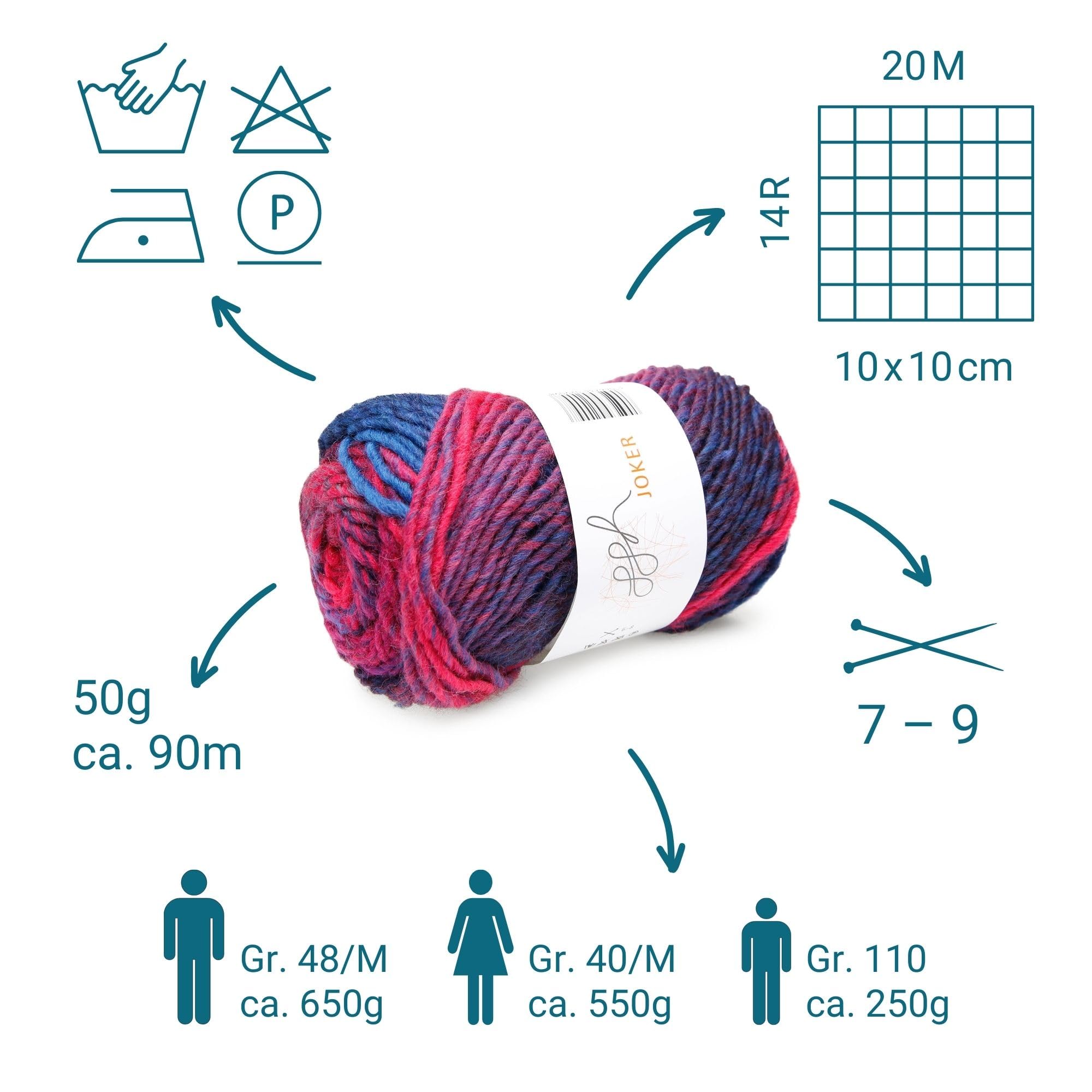 ggh Joker Box - 6 Knäuel - Schurwolle Mischung mit Farbverlauf - Wolle zum Stricken oder Häkeln Farbe 029 - Magenta-Blau meliert