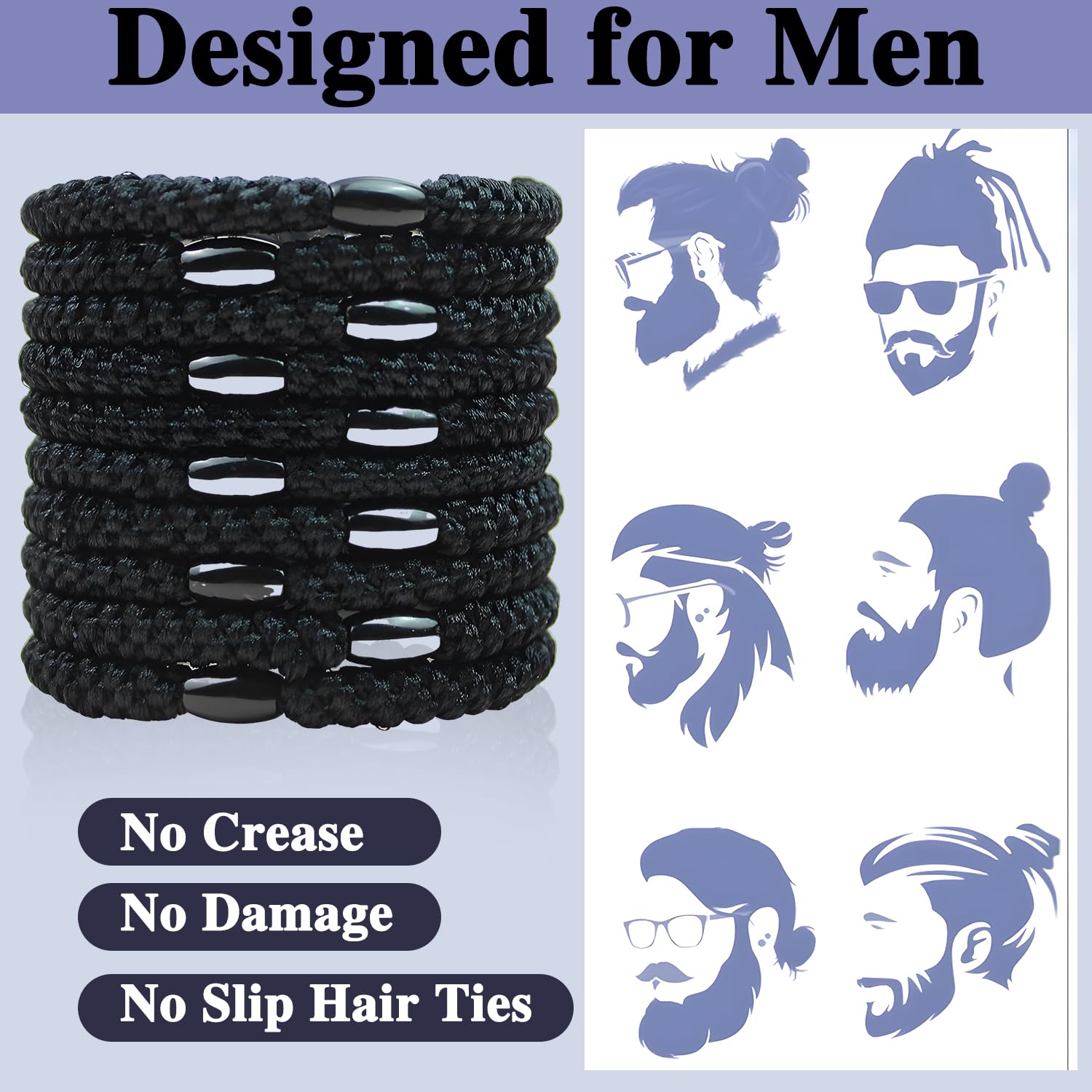 MOTIBACK Black Hair Ties for Men 10Pcs No Crease Braided Elastic Hair Bands - Image 3