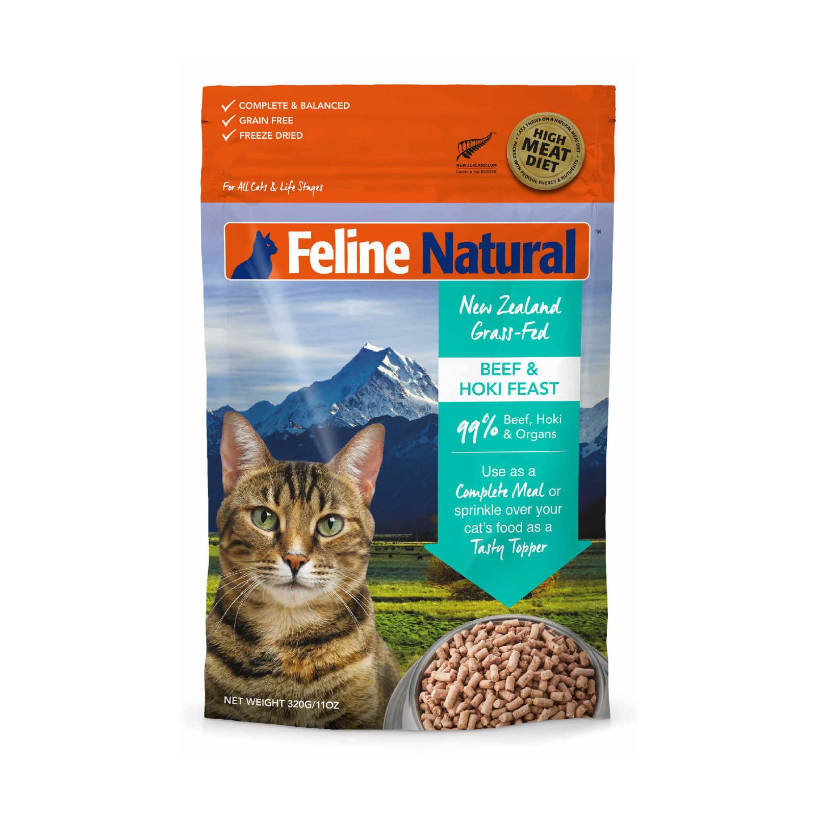 Sponsored Ad - Feline Natural High Protein Dry Cat Food, Freeze-Dried Diet with 98% Meat, Organs & Seafood, No Peas, Grains, or Artificial Additives, Made in New Zealand, Beef & Hoki, 11oz