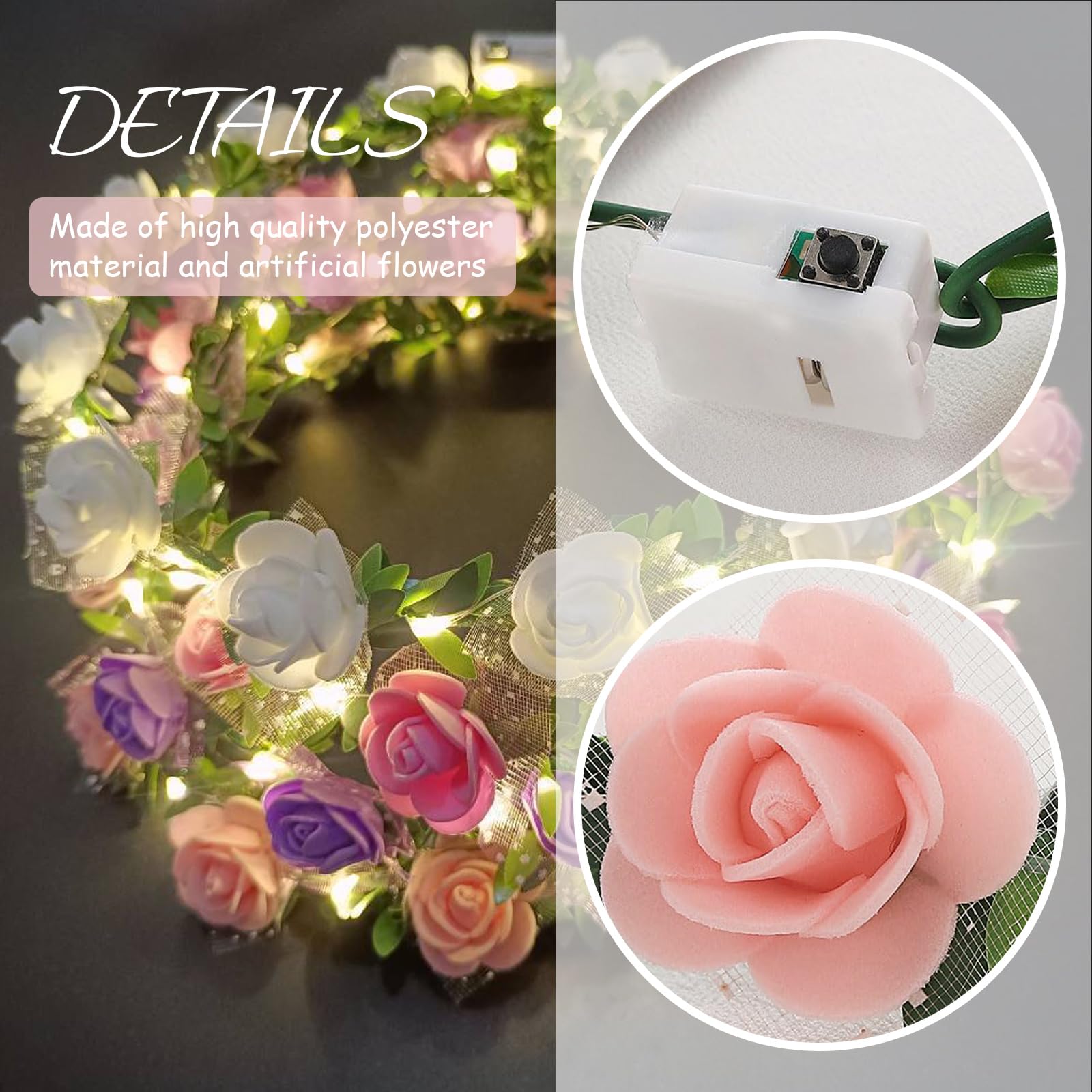 FENGCHUANG Light up Headband, LED Flower Crown Headband Lighted LED Flower Headbands for Christmas Halloween, Lighted Party - Image 3