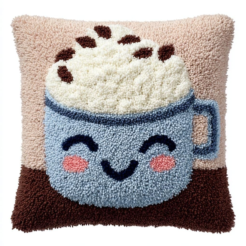 WallustrioaW Latch Hook Pillow Kits 43x43cm,Cartoon Smiley face Coffee Cup
