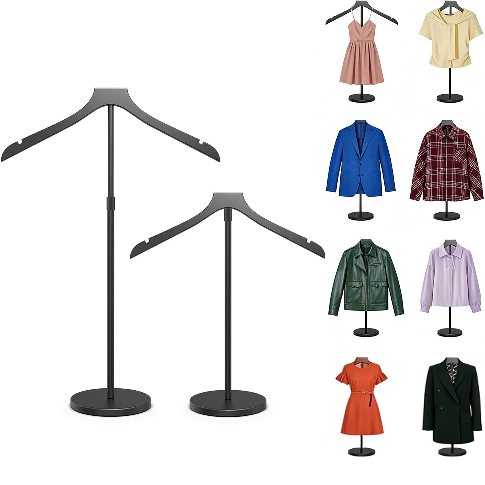 Espositore Regolabile per Magliette Set da 2, Supporto Espositivo per Abbigliamento in Metallo, Manichino Torso Stand per Negozio Vetrina, Nero