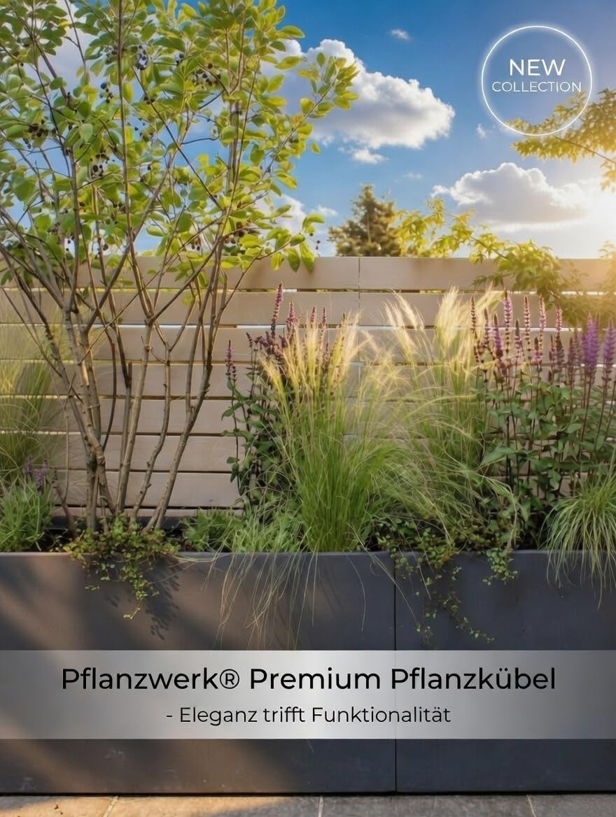Pflanzwerk® Pflanzkübel TUB Anthrazit 45x100x45cm XXL – Rechteckig – Großer Fiberglas Blumenkübel für außen und innen - Frostbeständig - UV-Schutz – Markenqualität