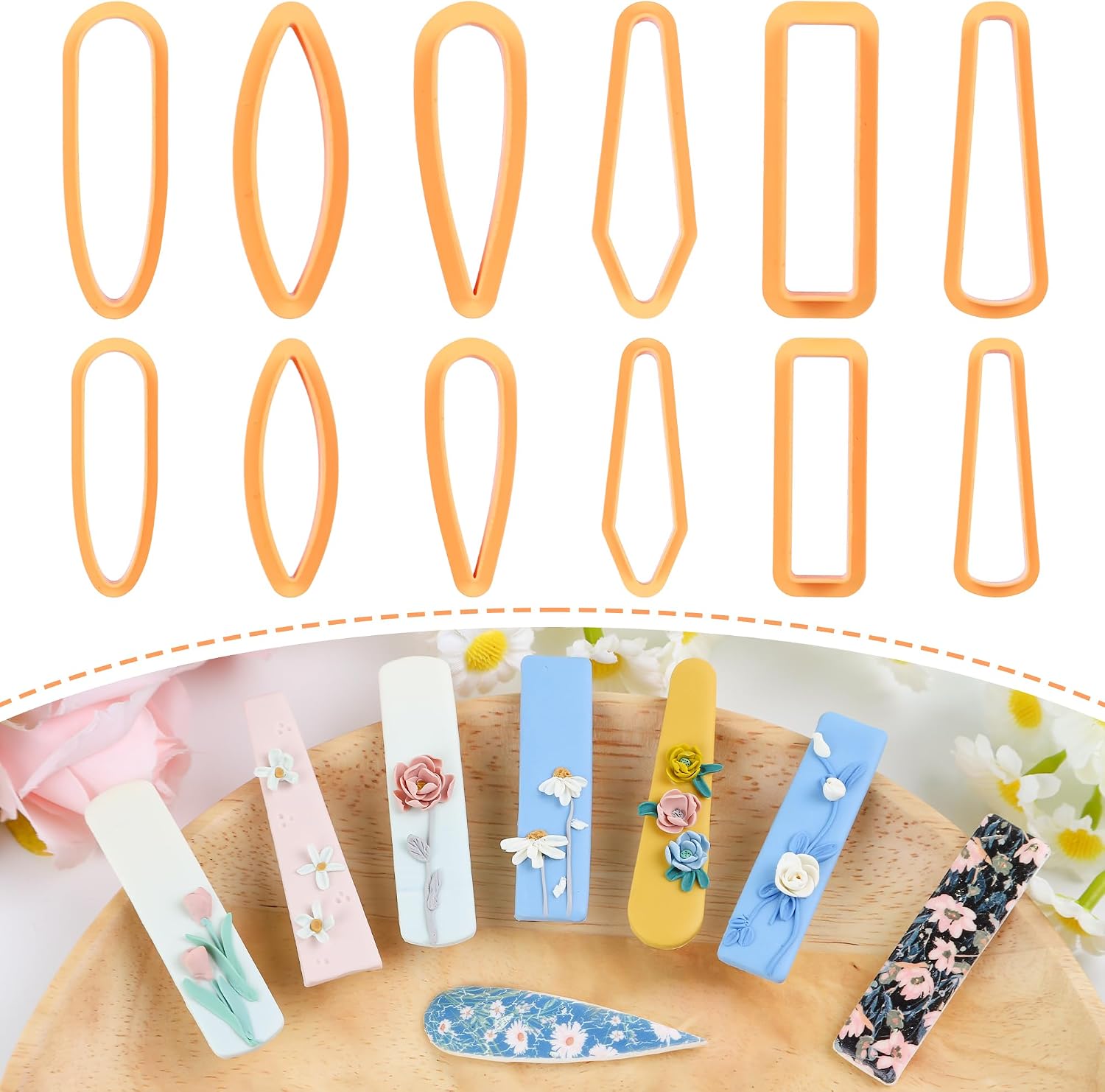 Puocaon Basic Polymer Clay Cutters - 12 Pcs Clay Cutters for Jewelry Making, Hair Clip Cutters, Barrettes, Long Oval Jewelry Cutters
