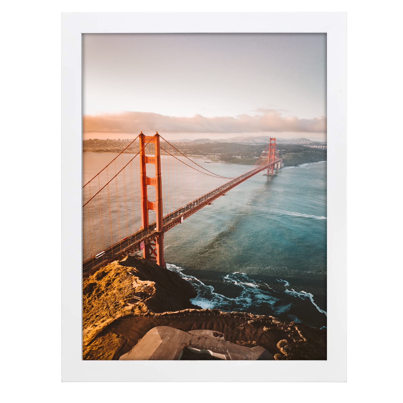 Golden State Art 16x20 White Wood Picture Frame, Real Glass, 1.25'' Wide