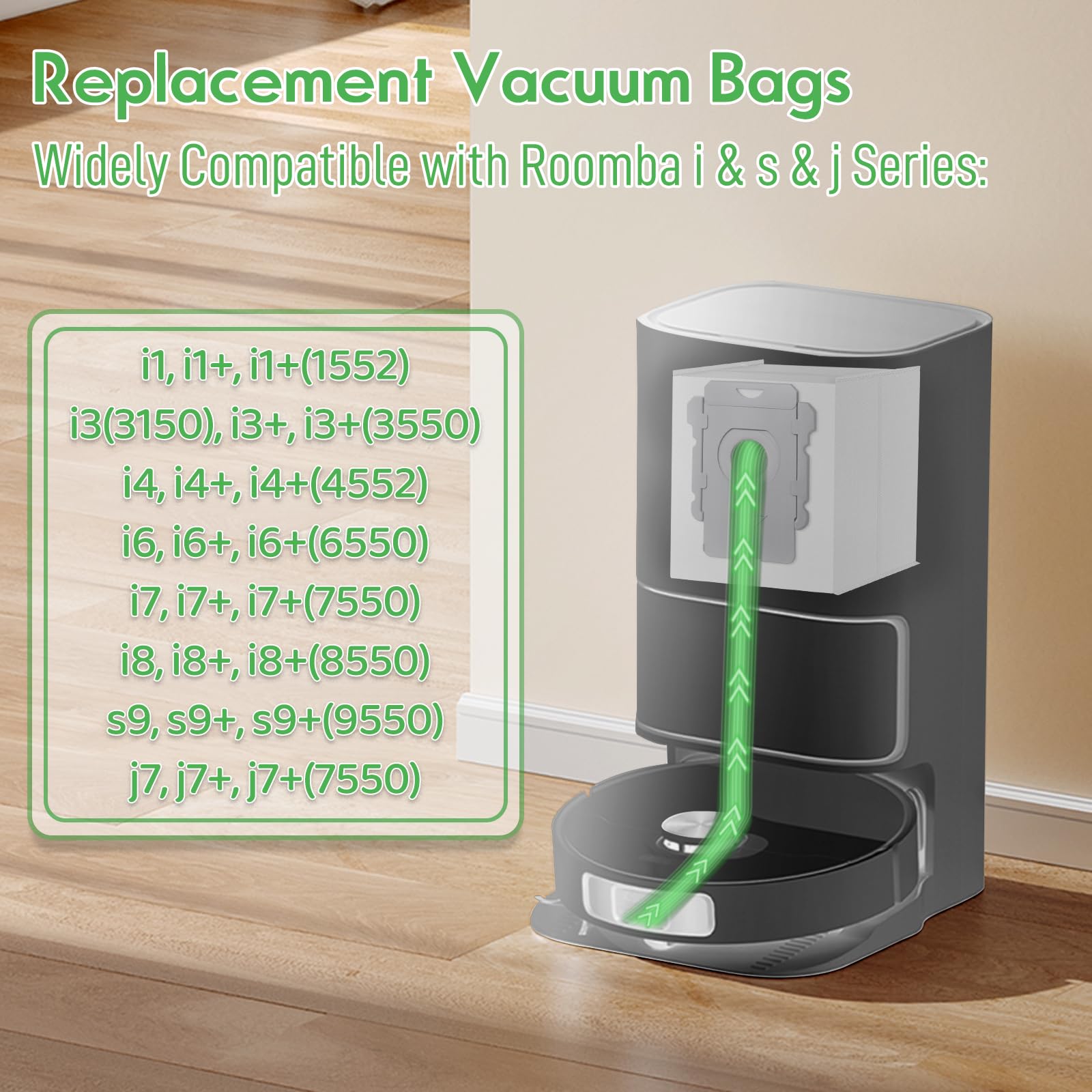 12 Pack Vacuum Bags for iRobot Roomba Clean Base i7, i7+, i3, i3+, i1+, i4, i4+, i6, i6+, i8, i8+, s9, s9+ Plus, i & s Series Automatic Dirt Disposal Bags