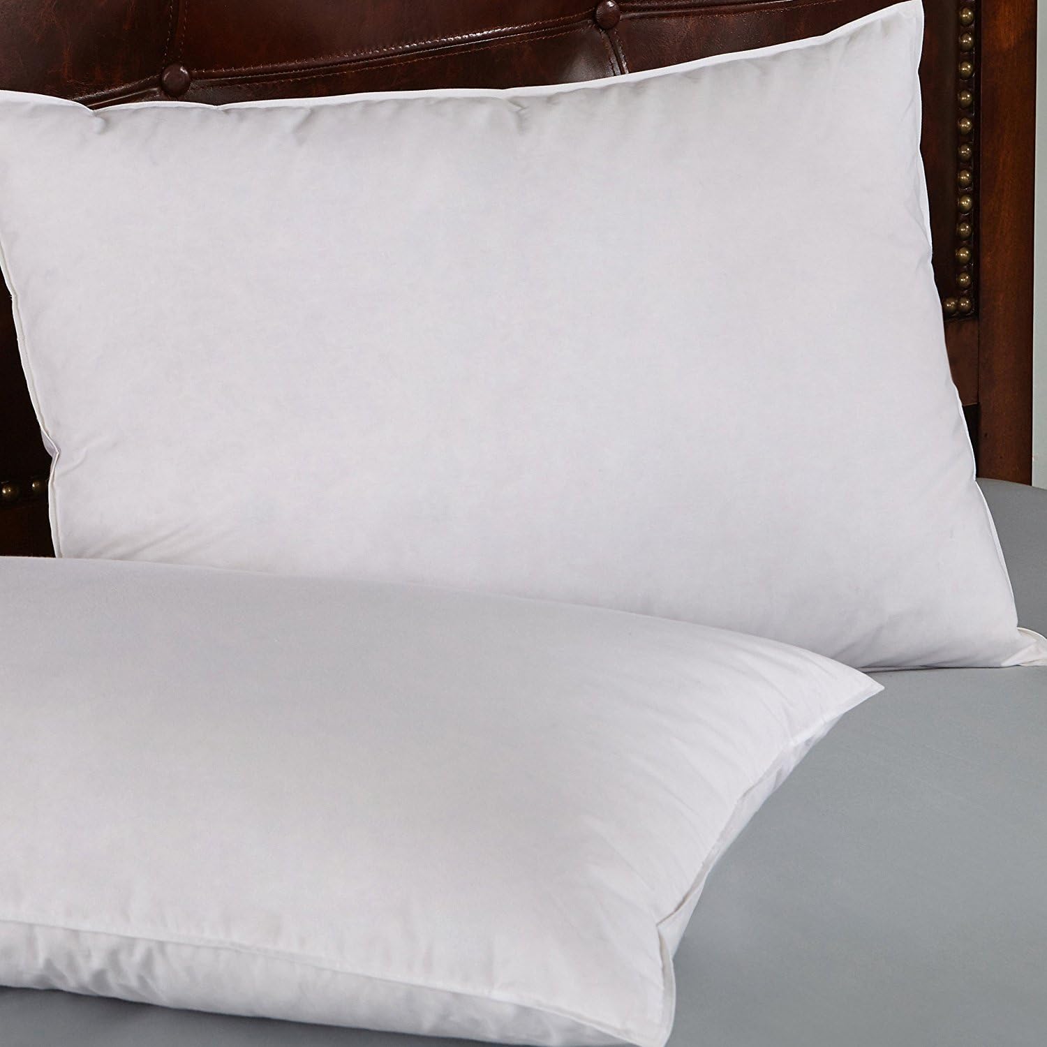 Peace nest Firm White Goose Down and Feather Pillows, 100% Cotton Cover, King Size, Set of 2