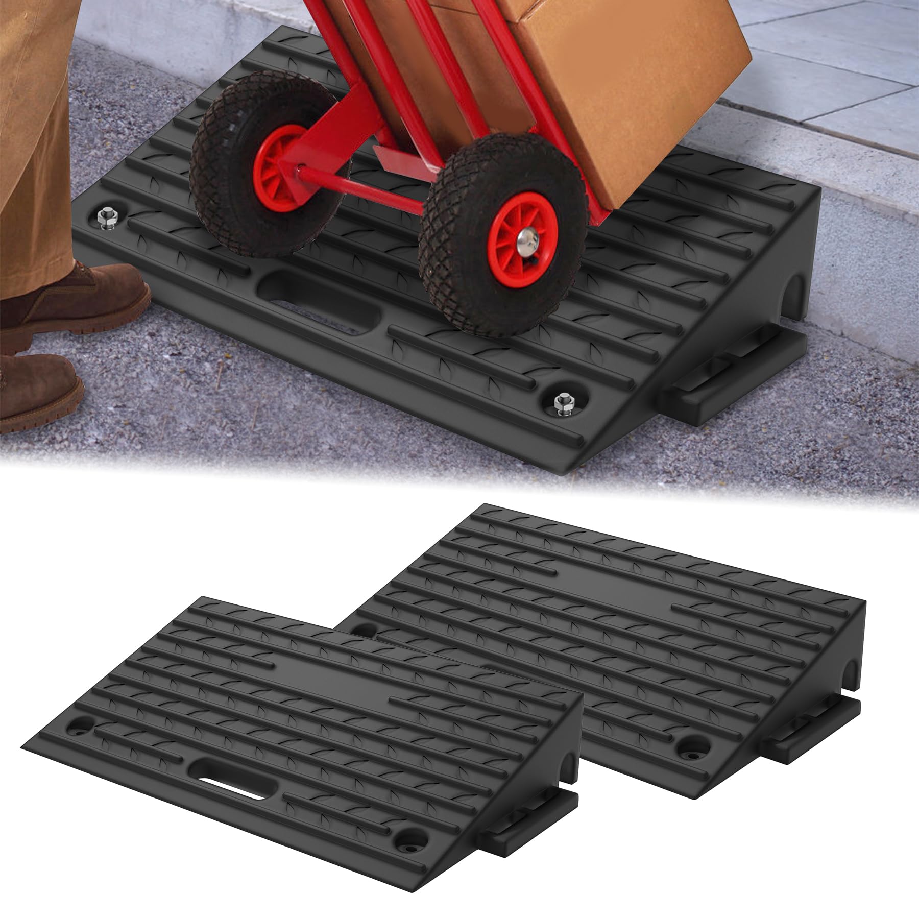 UISEBRT 2er Set Gummi Bordsteinrampen für Randsteine, Einfahrten, Garagen, Robuste Türschwellenrampe, Auffahrrampe mit Handheld-Funktion, Anti-Rutsch und Witterungsbeständig, Schwarz(53x32x10 cm)
