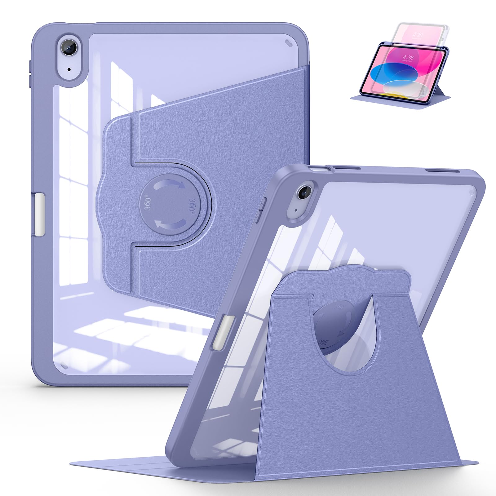 Soke Rotating Case for iPad (A16) 11th Generation 2025, iPad 10th Gen 2022 with Pencil Holder, [Shockproof + Auto Sleep/Wake] 360 Degree Rotation