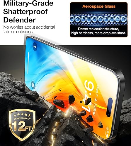 Miniatura 3 de TORRAS Diamond Shield - Protector de pantalla para iPhone 15 Pro protección de grado militar 9H+ irrompible, inastillable, vidrio templado