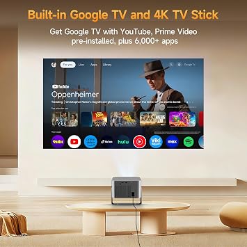 Alwtniet HY350GT Projector with Google TV, WiFi 6, Bluetooth 5.4, TV Stick | 4K Support Portable Mini Projector, Auto Focus & Obstacle Avoidance, 650 ANSI & Voice Control for Bedroom Home Outdoor Cinema