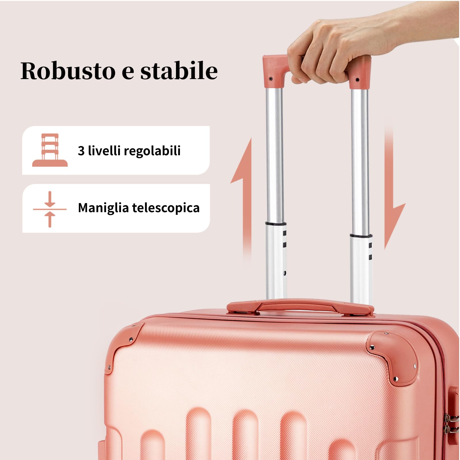 LEADZM Set di Valigie Rigide 4 Pezzi, Set Valigie con Rinforzi Angolari, Luggage Suitcase Grande 23 kg in ABS (Rosa oro)