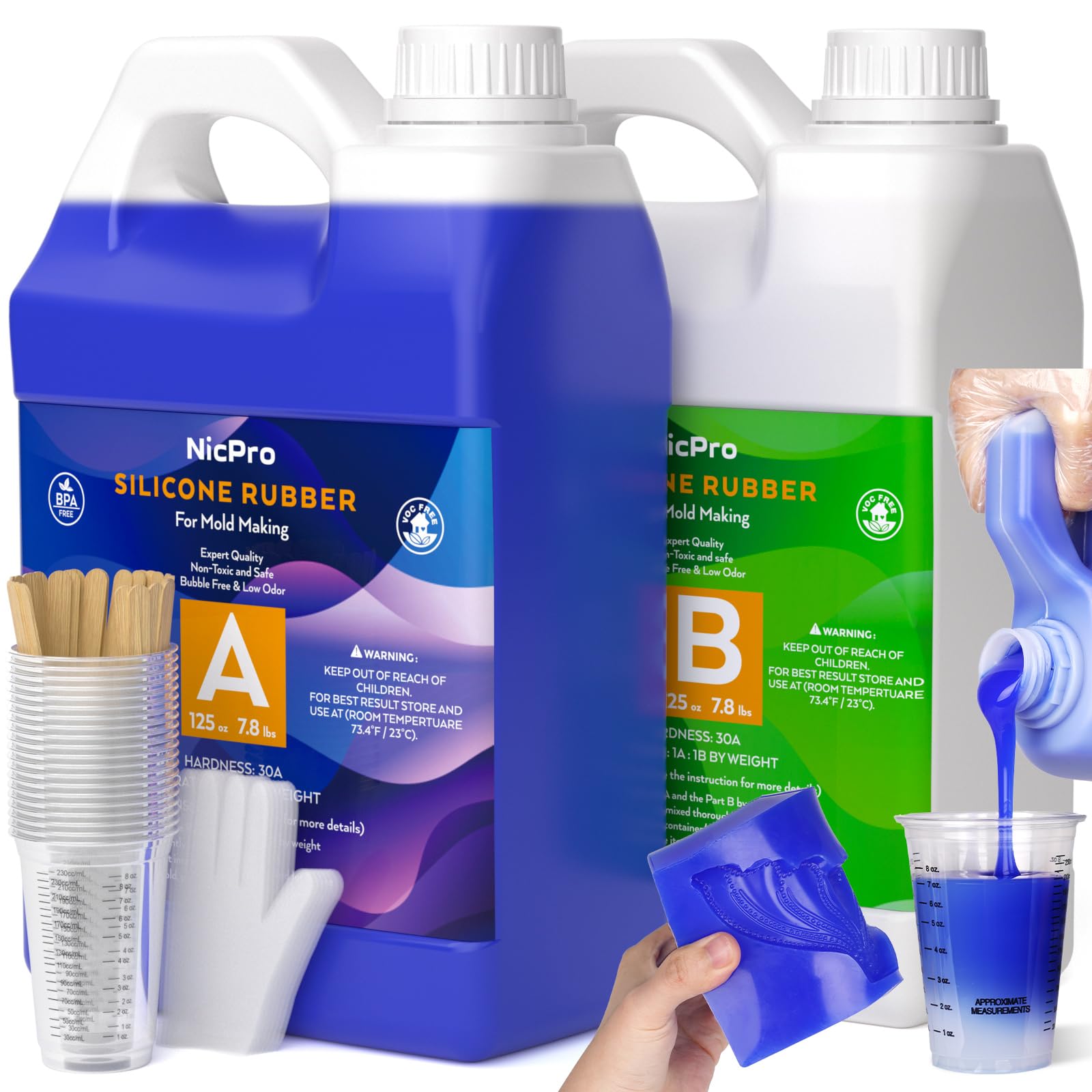 Photo 1 of Nicpro 250oz Silicone Mold Making Kit, 30A Platinum Liquid Silicone Rubber
