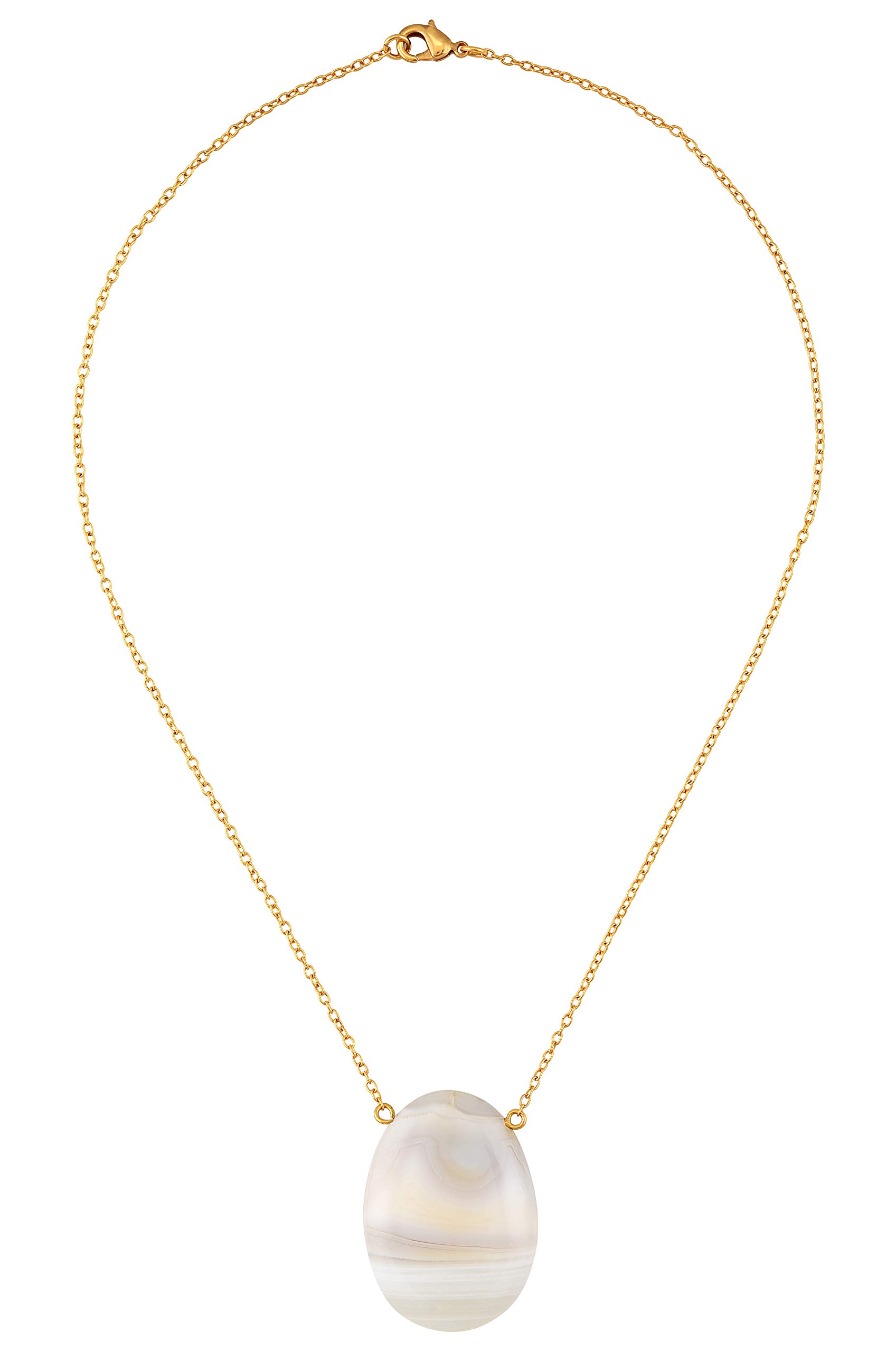Gold Plated Oval Agate Pendant Necklace