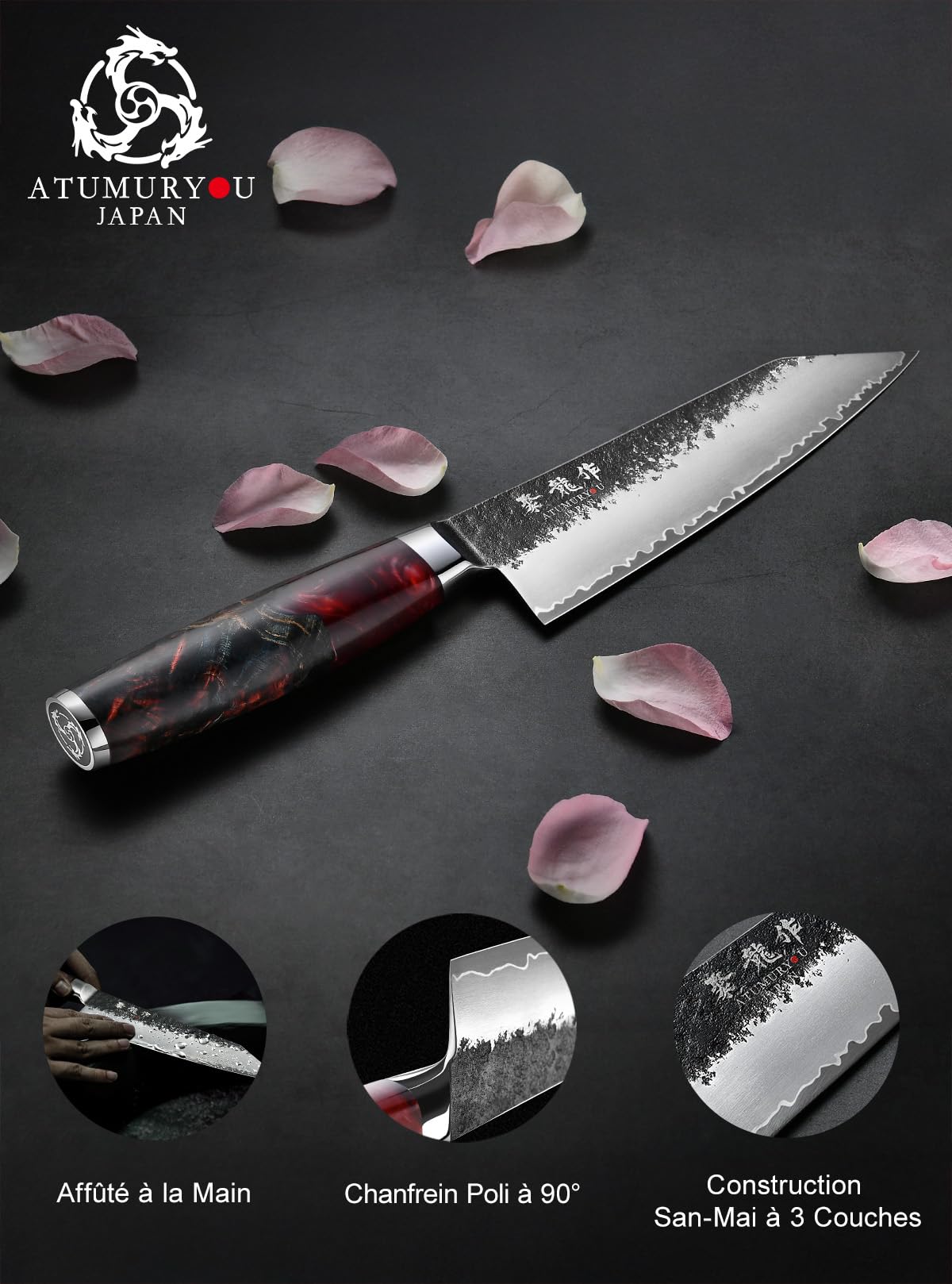 Couteau de Chef Kiritsuke 18 cm, Tranchant Couteau Japonais en VG10