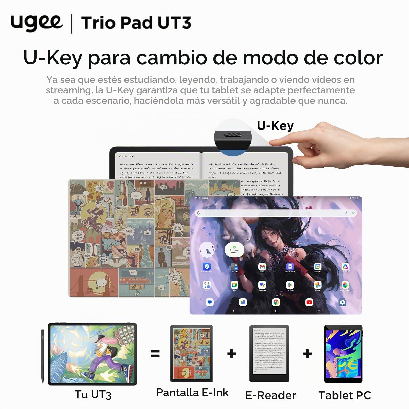 Ugee UT3 Trio Pad, Tablet Multifunción Independiente, sin Necesidad de Computadora, Pantalla Grande de 14,25 Pulgadas y Acabado NanoMatte, Incluye Lápiz U y Smart Folio
