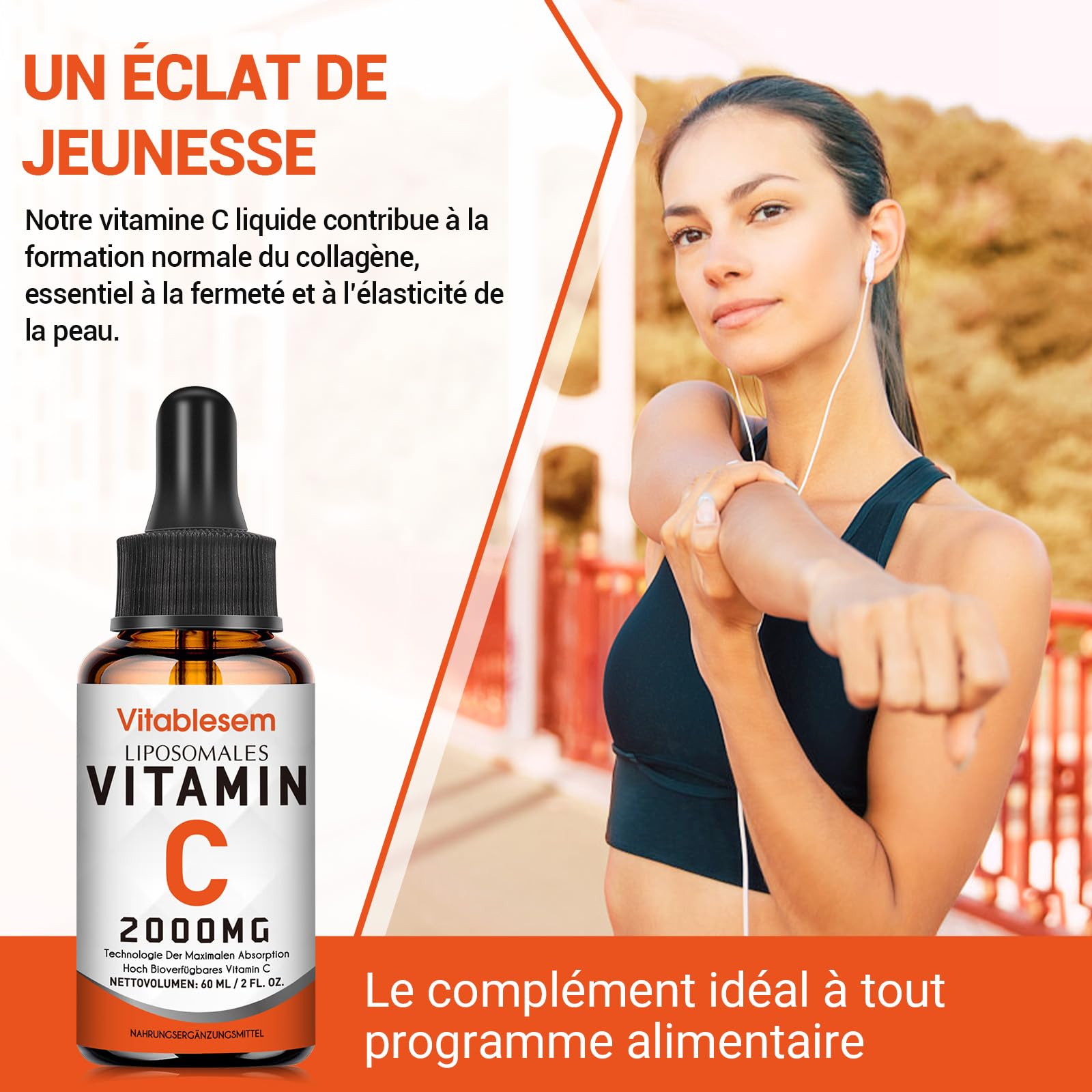 Vitamine C liposomale liquide 2000 mg, gouttes, 2 flacons | Formule végane avec acide ascorbique hautement dosé et absorption maximale pour la routine quotidienne