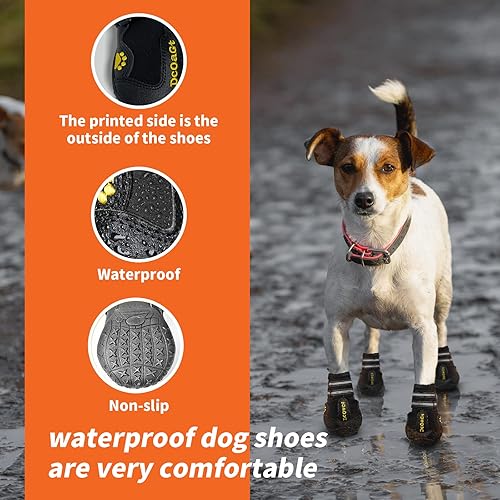 Miniatura 4 de DcOaGt Zapatos de perro para cachorros pequeños, medianos y grandes, impermeables, antideslizantes, protectores de patas para invierno, nieve,