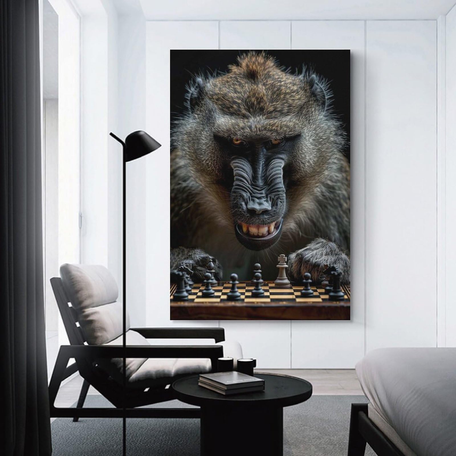 Junmoney Decorative Wall Artwork Baboon Chess, 24x36inch(60x90cm), for Lounge, Bedroom Or Personal Spaces, Gift Idea for Housewarming And Birthdays