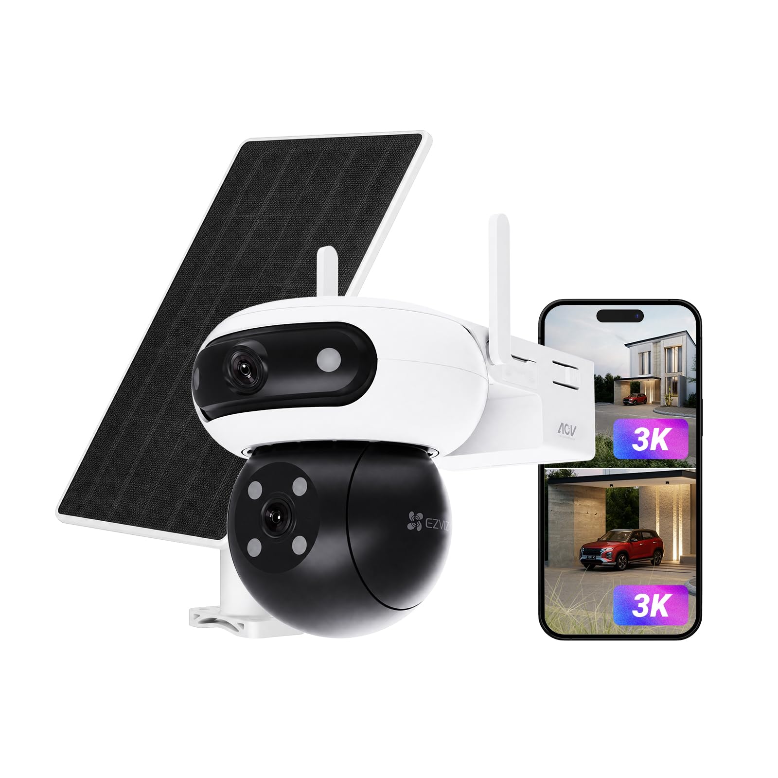 EZVIZ 5MP(3K+3K) Camera Exterieur sans Fil à Double Objectif, CB90 Kit