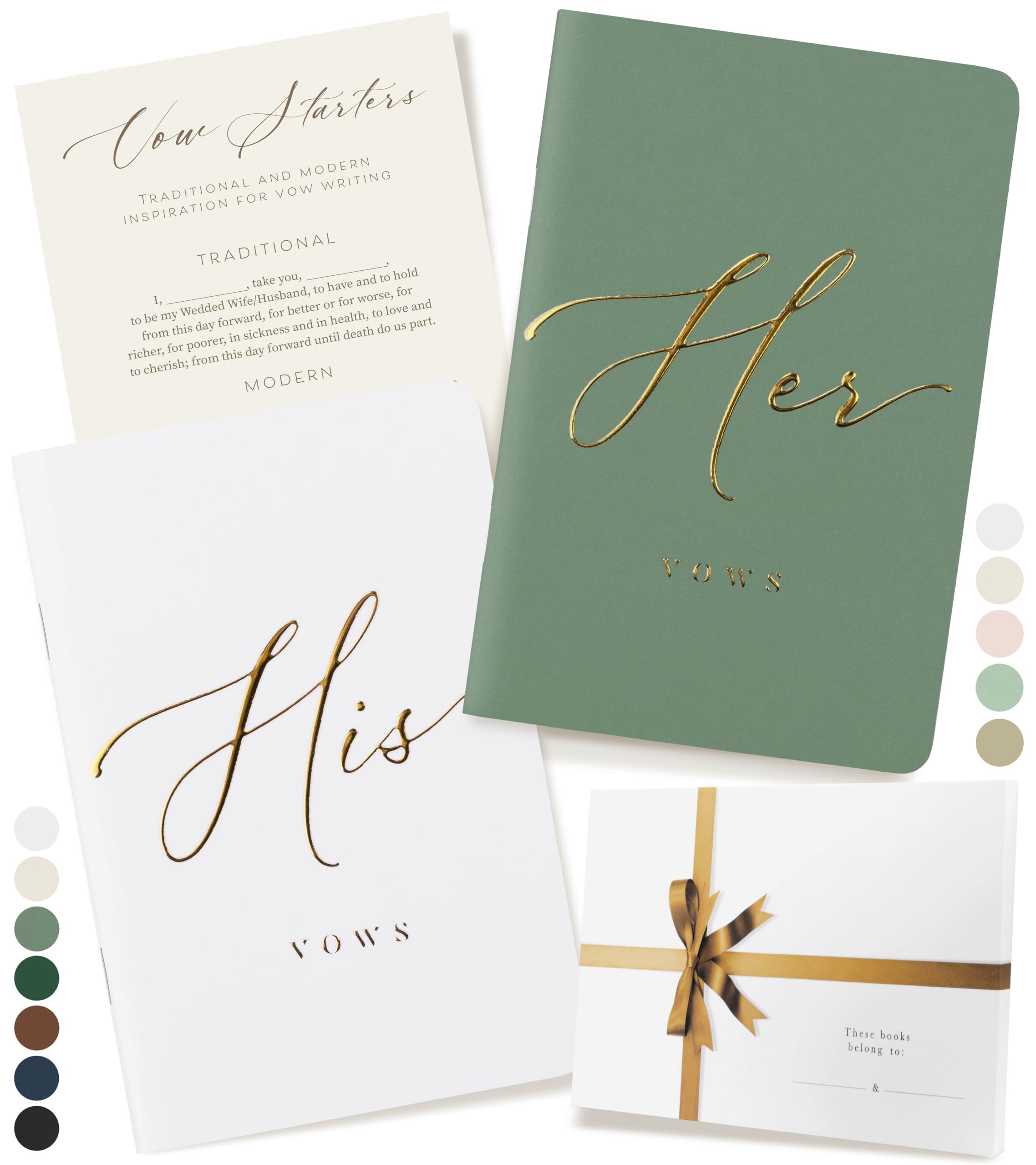 ARTESORI Wedding Vow Book for Her &amp; Him, Soft Touch, Gold Engraving, 28 Lined Pages, Wedding Vow Books His and Hers, Wedding Essentials, Wedding Registry Gifts, His and Hers Gifts [Sage &amp; White]