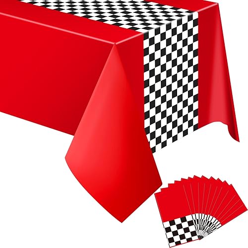 Irenare 12 hojas de suministros para fiesta de cumpleaños de automóvil, decoración de fiesta de carreras, mantel de carrera, camino de mesa para