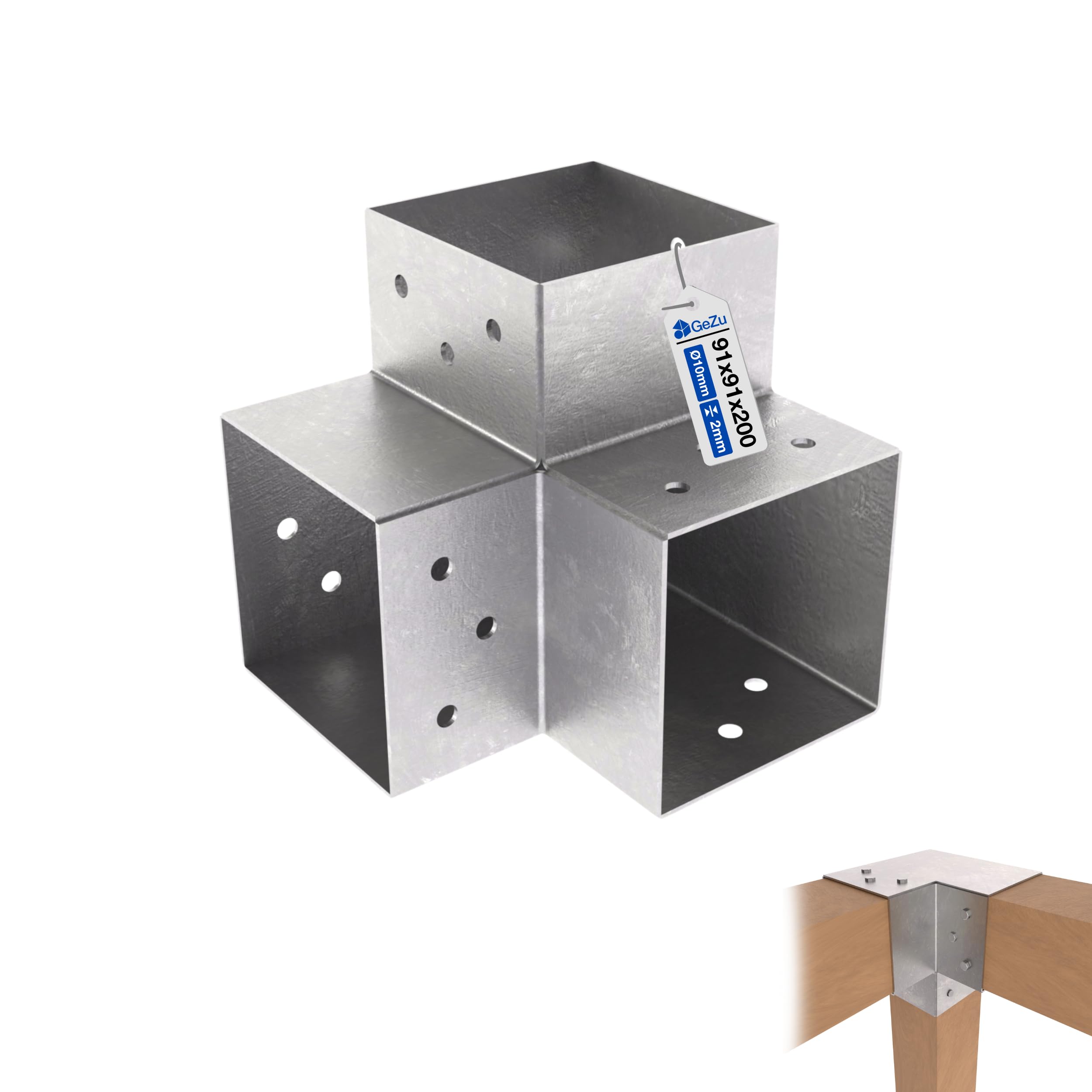 GeZu Impex Post Connector 91 x 91 mm Hot Dip Galvanised pergola Corner Pavilion Bracket