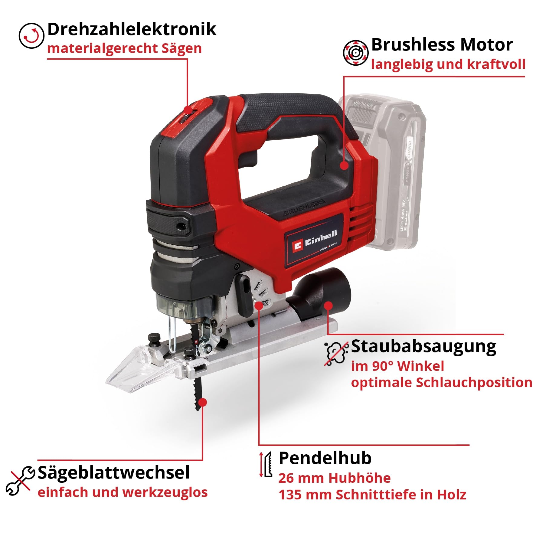 EINHELL Profesjonalna wyrzynarka akumulatorowa TP-JS 18/135 Li BL Kit (1 x 4,0 Ah)