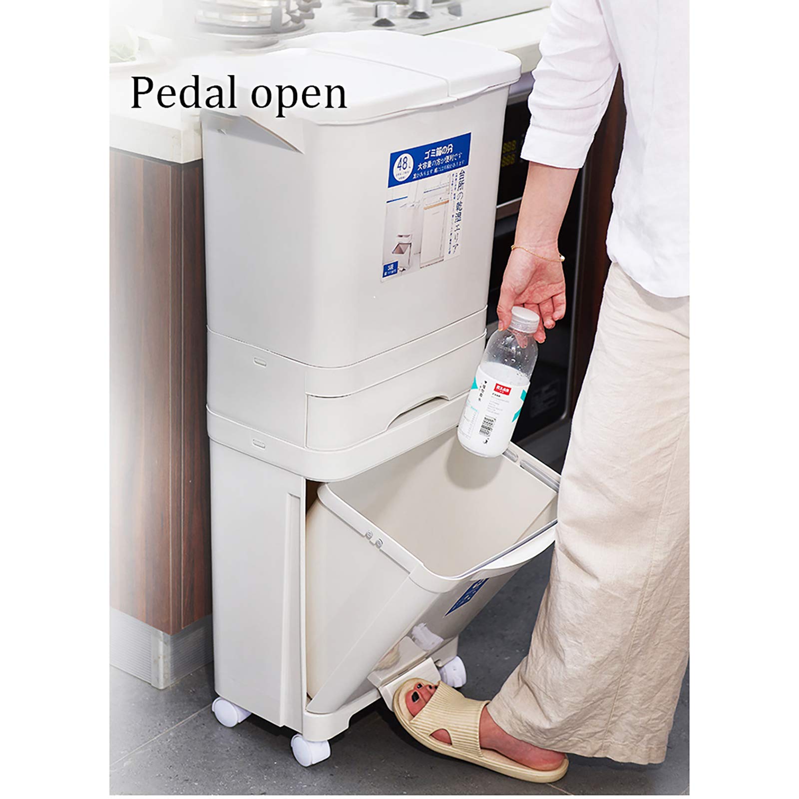 QWEASDF Trash Can Double Layer Strato di plastica Classificazione Stampa Tipo Superiore e Pedale Tipo Abbassa Il Livello con Doppio Coperchio Cucina Bagno Bidone per Il Riciclaggio,Double Layer