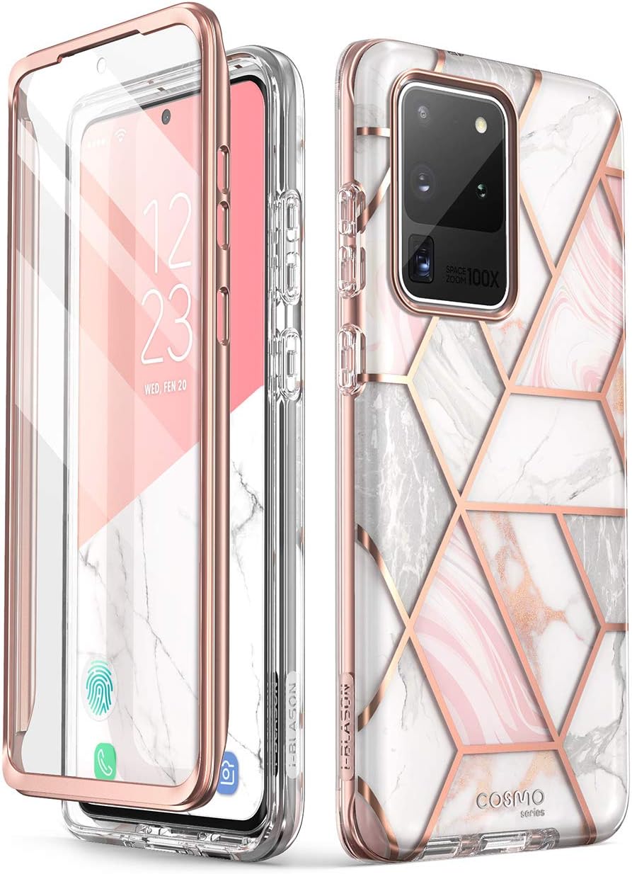 i-Blason Cosmo Series Case for Samsung Galaxy S20 Ultra 5G (2020 Release), [Built-in Screen Protector] Slim Stylish Protective Case (Marble)