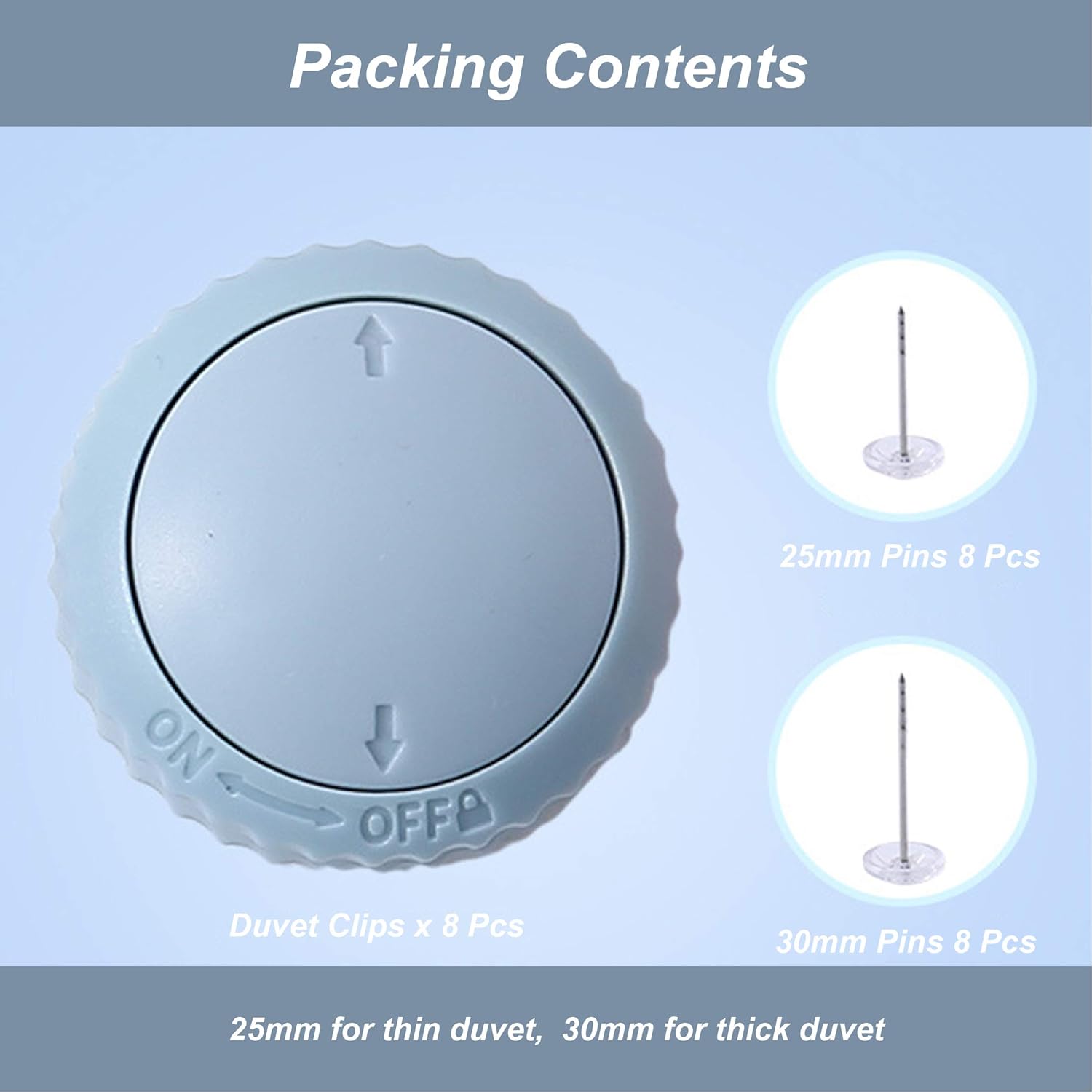 Duvet Fasteners 8 Pcs with 16 Duvet Pins Prevent Comforter from Shifting in Cover Quilt Anti-Movement ABS Clips Bed Sheet Fasteners Keep Corner in Place Child Safety Bedding Accessories Blue: Home & Kitchen