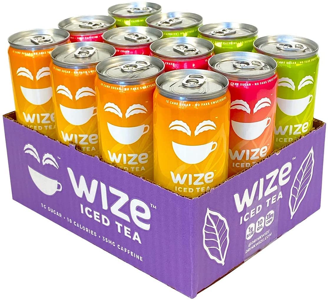 Wize Iced Tea, Variety Pack, Barely Sweet - 1g Sugar, Low Calorie, No Artificial Sweeteners, Low Caffeine, Antioxidant Rich, Keto, 12oz Cans, 12 Count