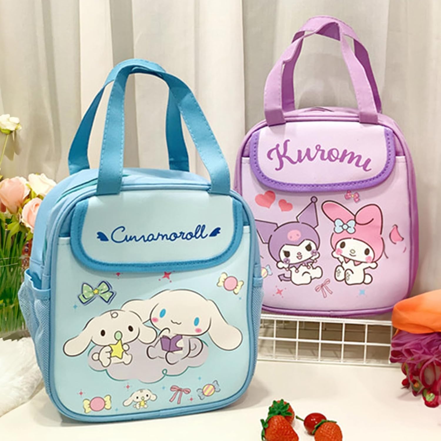 Cartoon Insulated Lunch Bags,Reusable Insulated Lunch Box, Leakproof Lunch Tote Bag, Easy To Clean Picnic Box Bento Bag, for Women Men Office Hiking Outdoor (Blue) - Image 4