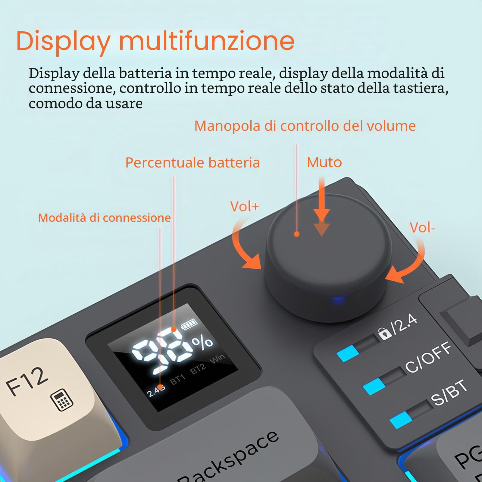 Tastiera e Mouse Wireless Combo con Controllo Volume Doppia Modalità 80 Tasti Schermo Display Colore Luce Ricaricabile Mouse DPI Regolabile per Gaming Computer PC