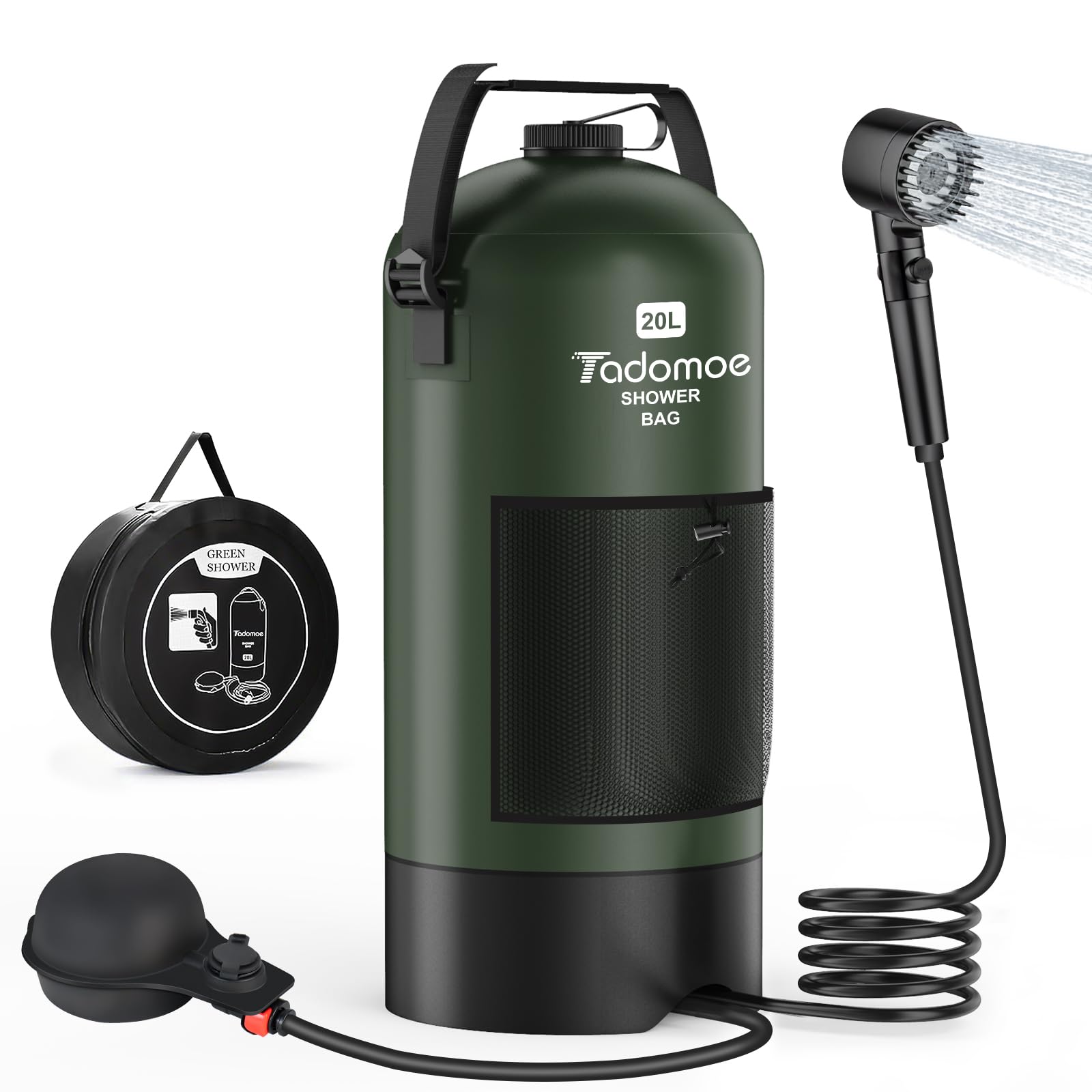 20l Douche Solaire Camping avec Pompe à air à Pied, Douche Portable avec Sac et buse pour extérieur Camping, Randonnée et Plage