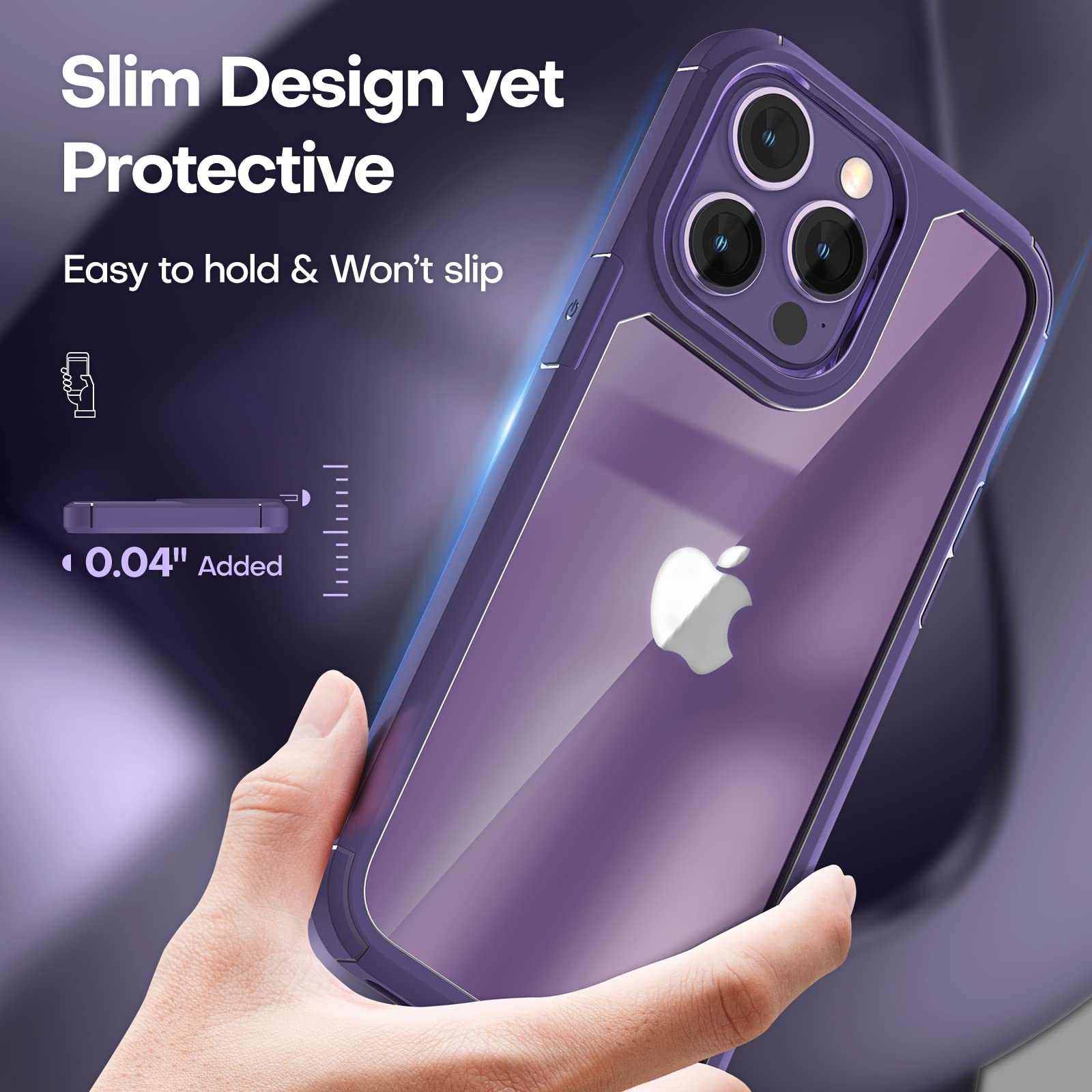 TAURI Cover per iPhone 14 Pro, [3 in 1] 1 Custodia[Senza Ingiallimento] con 2 Pellicole Vetro Temperato, [Protezione Antiurto Militare] Sottile Antishock, Anticaduta- Viola