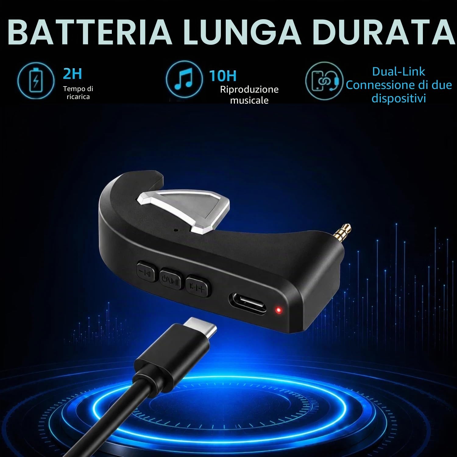 aptX - Adattatore wireless Bluetooth 5.0 per Bose QuietComfort 3 QC 3 con microfono e controllo volume, nero