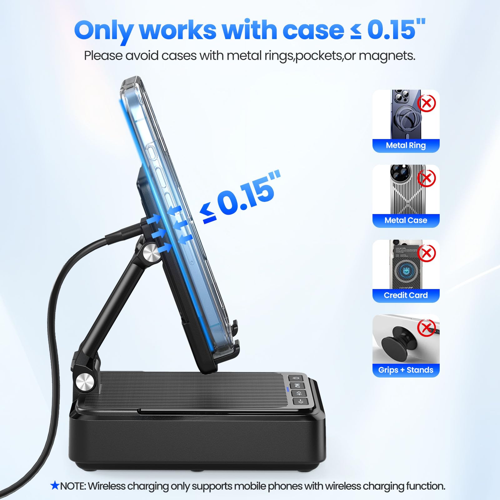 Jteman Cell Phone Stand with Bluetooth Speaker and Wireless Charger,Desktop Charging Station Stand Speaker for iPhone,Christmas Birthday Gift for Men Women (Black)