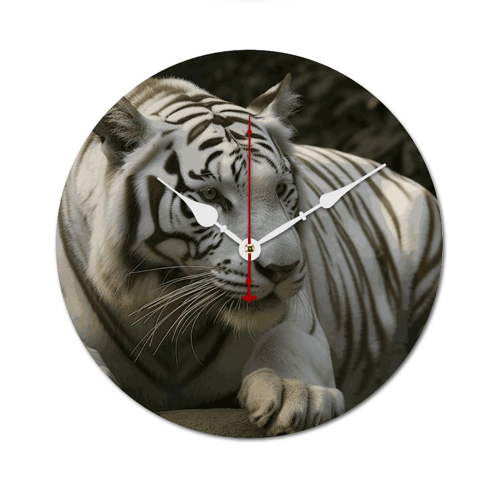 Horloge murale en bois blanc tigre du Bengale grande horloge silencieuse pour salon à piles
