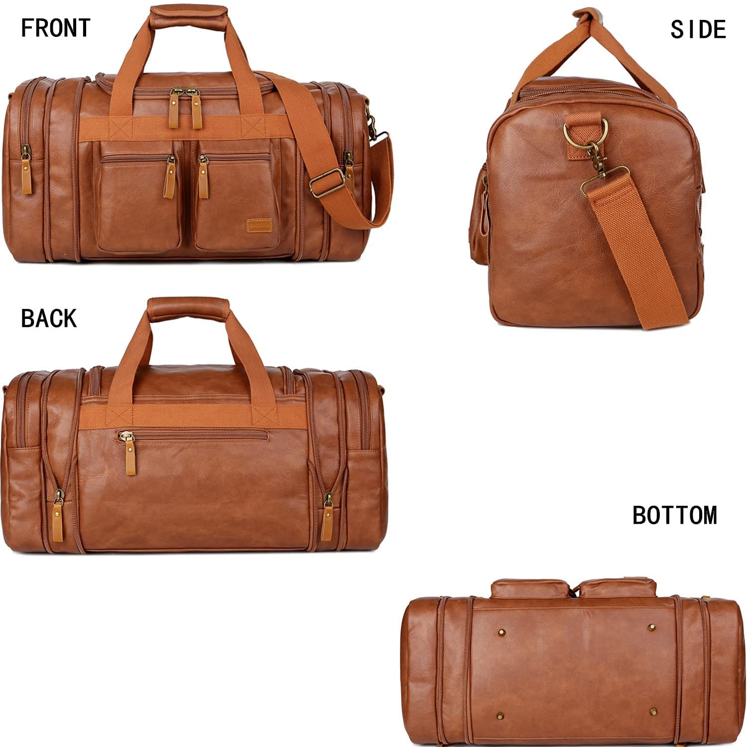 BAOSHA Faux Leder Reise Duffel Weekender Tasche Handgepäck Schlafsack Sporttasche für Herren und Damen HB-21 (Braun)