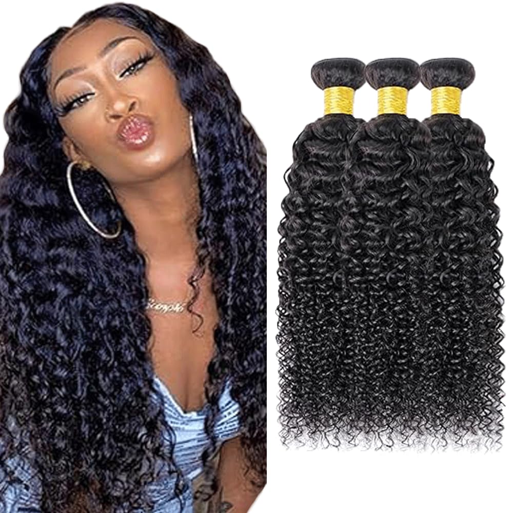 Kinky Curly Perruque Femme Bundles Human Hiar Unprocessed Brazilian Virgin Human Hair Extensions 1B Natural Black Cheveux Humains Bundle With Minimal Shedding For Women 14 16 18 Inch
