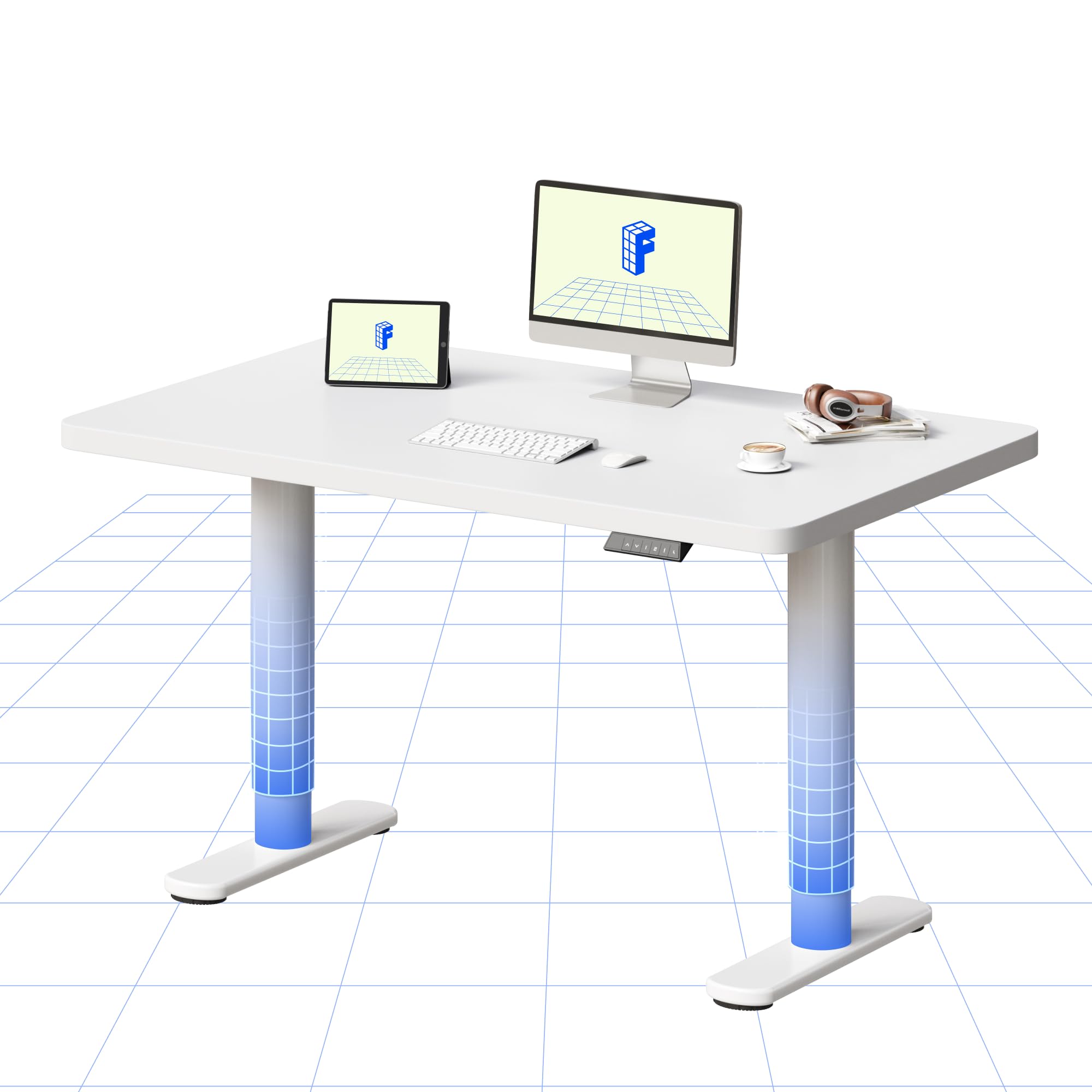 FLEXISPOT Electric Standing Desk One Piece Desktop CylineX Height Adjustable Sit Stand Up with Memory Smart Panel, 100x60 White