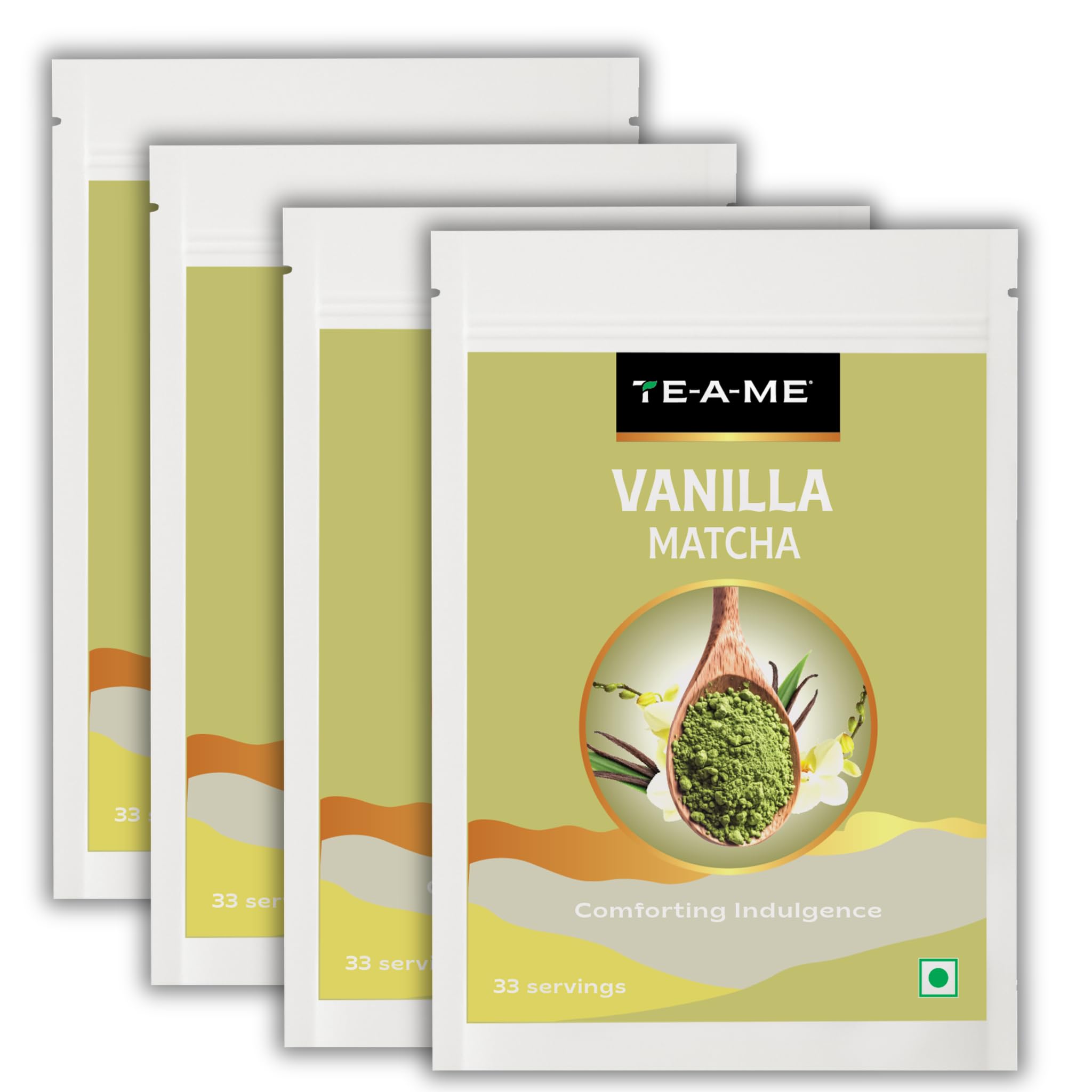 TE-A-ME Vanilla + Matcha Green Tea Powder - 200g (132 Servings) | 50g - Pack of 4 | Brew Delicious Matcha Vanilla Latte | 100% Natural | Ceremonial Grade | Diwali Gift
