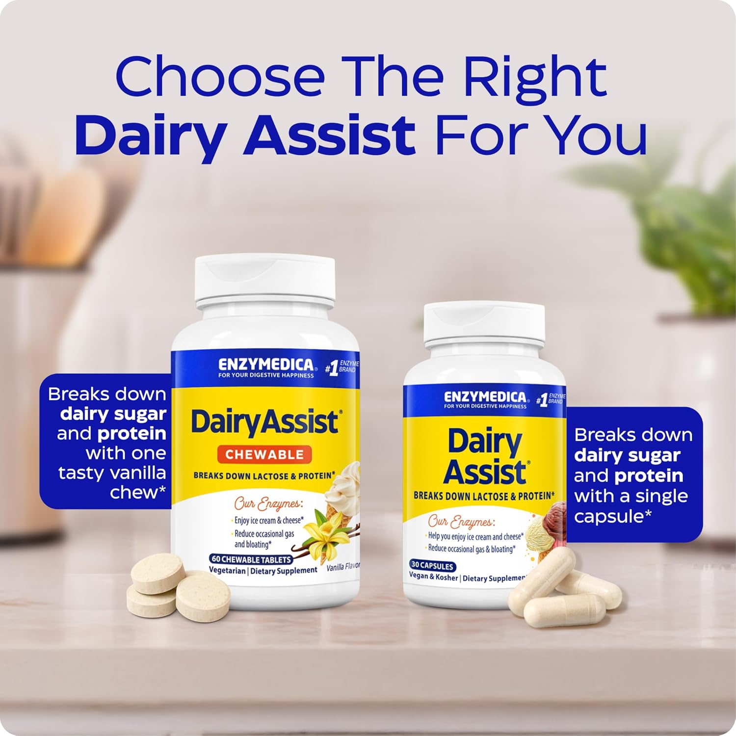 Enzymedica DairyAssist Chewable, 2-in-1 Digestive Enzymes for Dairy, Lactose and Casein Digestion, Fast-Acting Formula for Gas and Bloating Relief, 60 Chewable Tablets - Image 8