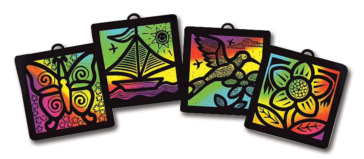 Melissa & Doug Scratch Art Light Catcher Classroom Group Pack: Butterfly, Boat, Hummingbird, Flower