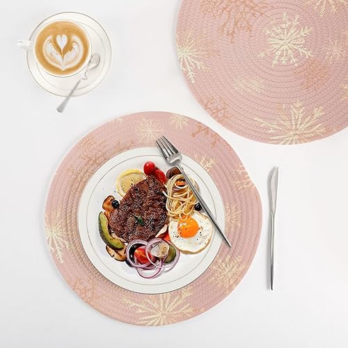Miniatura 4 de Juego de 3 manteles individuales dorados de copos de nieve de Navidad, soportes redondos para ollas y sartenes calientes, salvamanteles para mesa de