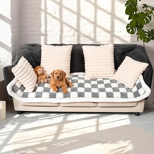 Miniatura 3 de Funda protectora para sofá para perro, funda de sofá para sofá, terciopelo suave, antideslizante, lavable (gris, 27.6 x 59.1 pulgadas)