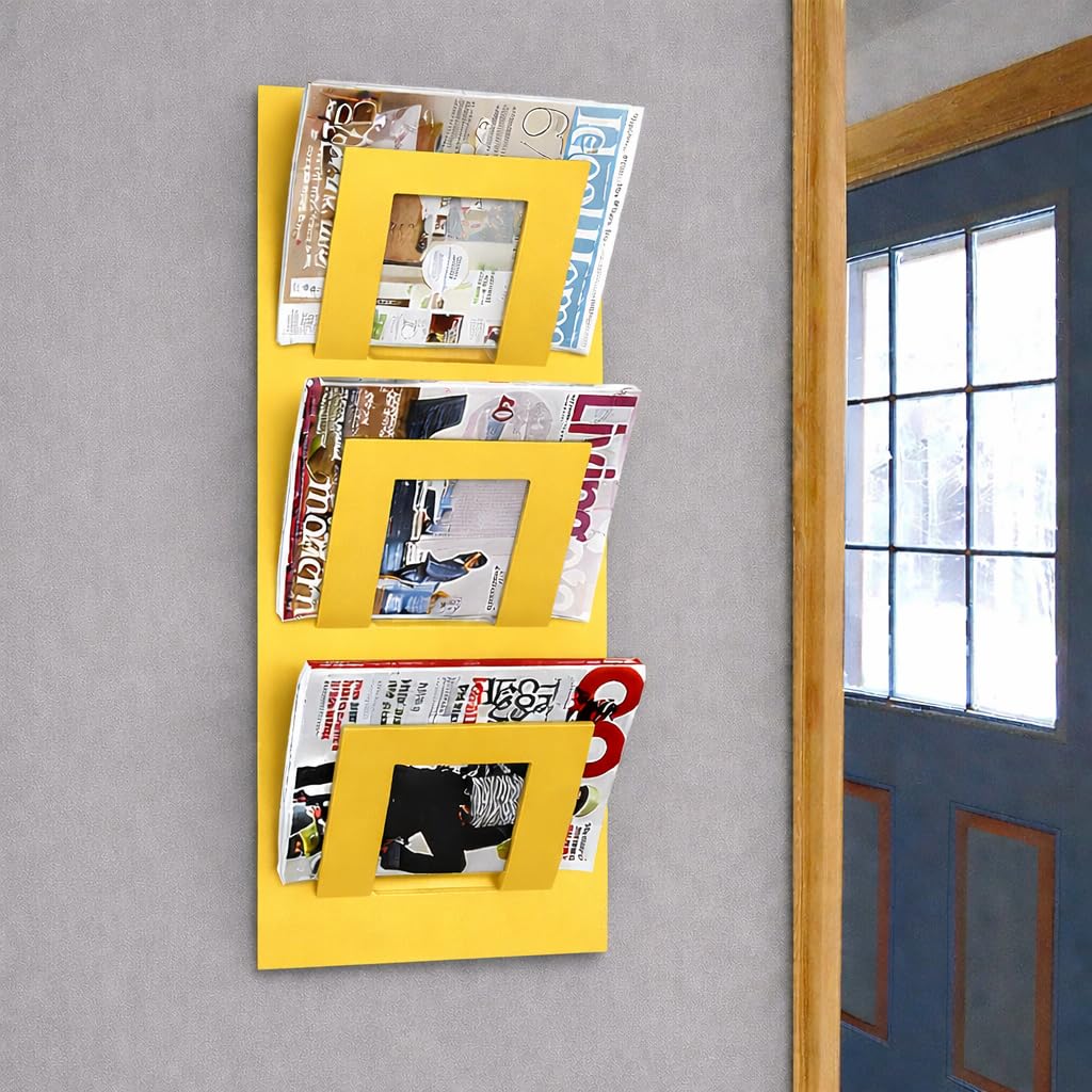 56218 Magazine holder / Newspaper rack wall mounted , Magazine shelf , Metal magazine organizer , Magazine racks , Magazine organizer wall mounted - Yellow-picture-19