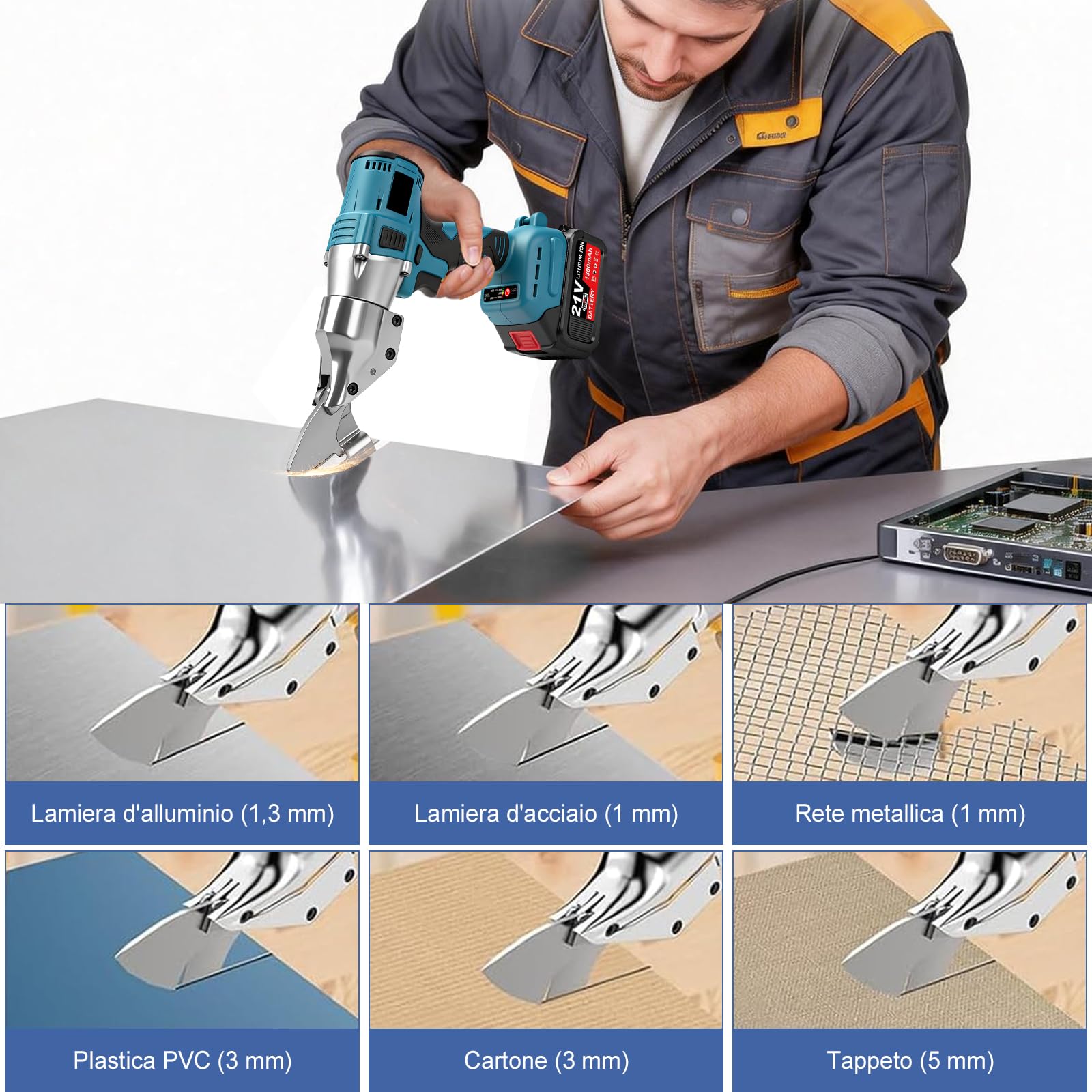Cesoie A Batteria per Lamiere, Makita21V-Interfaccia Cesoie Elettriche | Motore Brushless da 500W, Lama Orientabile+2 Batterie, per Taglio DIY di Lamiere In Acciaio E Alluminio