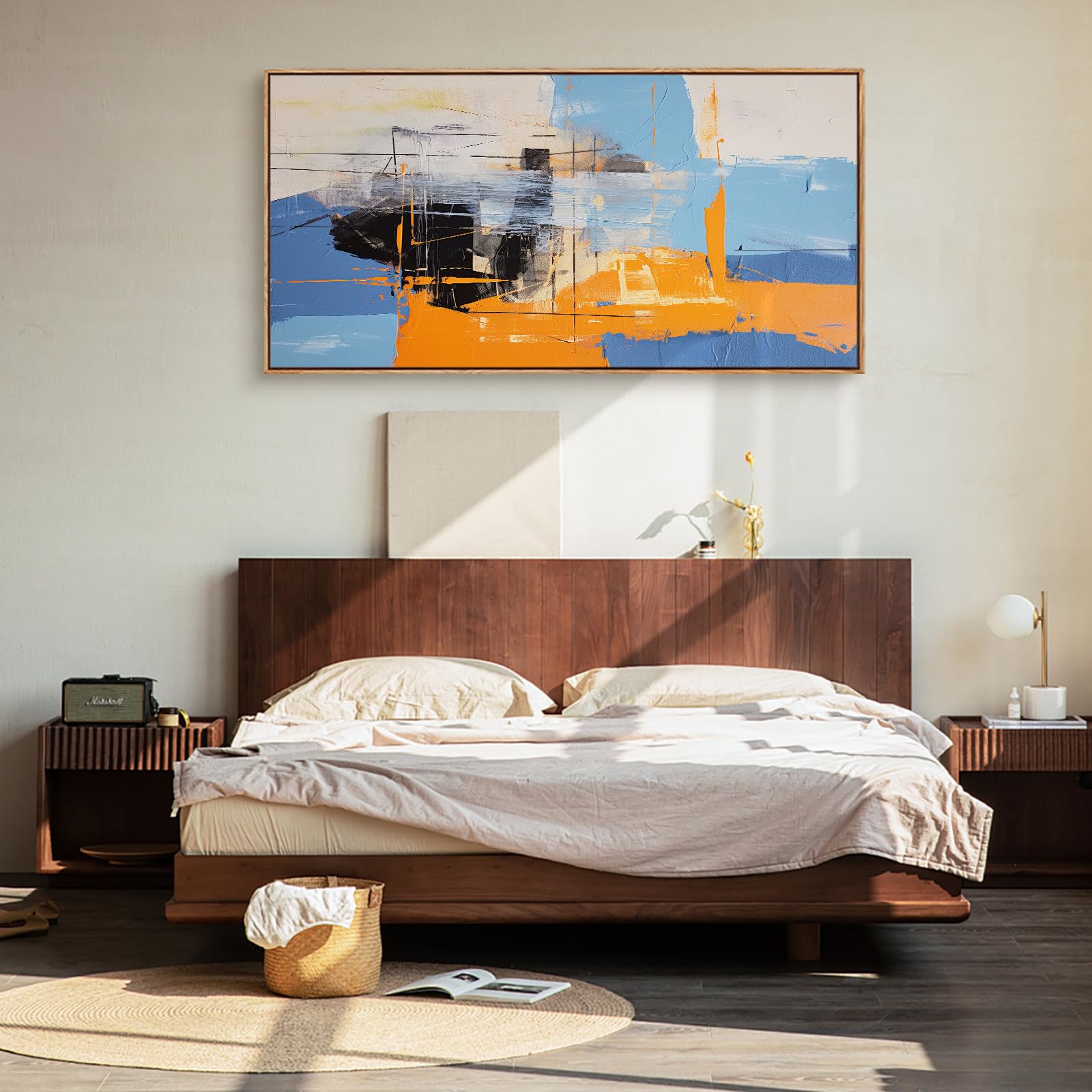 Baisuwallart WKBS0975 Wall Art Framed Abstract Canvas Artwork Decor Nordic Luxury Abstract Gold oil Painting Lines Colorful Picture Print for Bedroom Living Room Home Office Walls Ready to Hang